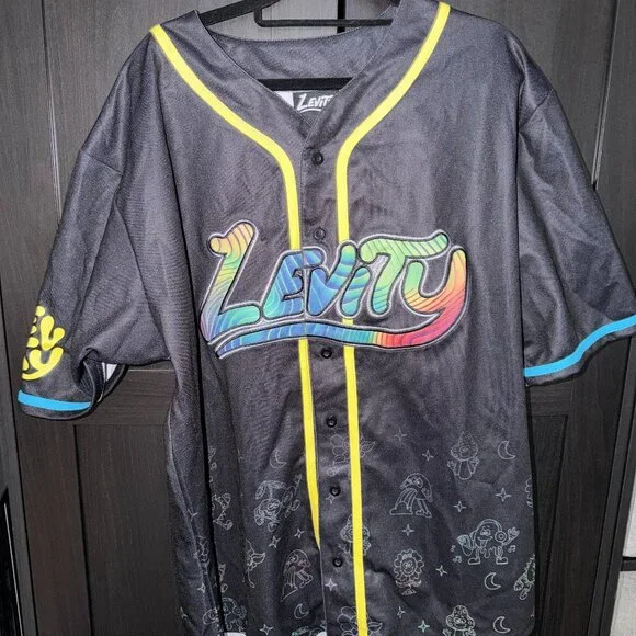 Levity Cloud 9 Black and Rainbow Rave EDM Festival Baseball Jersey Size XL - Picture 1 of 7